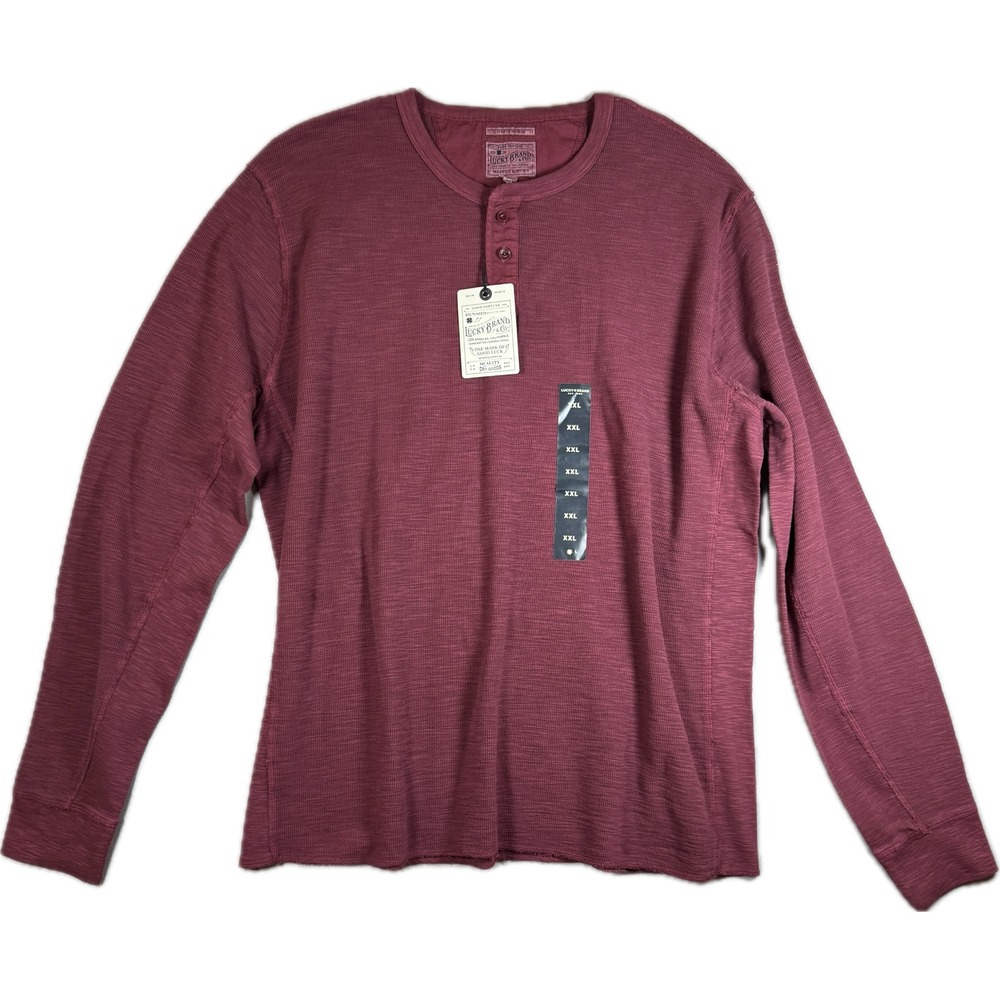 NWT Lucky Brand Henley Men XXL Burgundy Long Sleeve Waffle Knit Layering Cabin